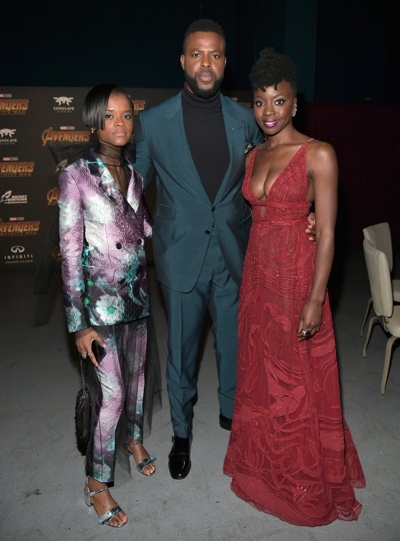 Letitia Wright, Winston Duke, and Danai Gurira at an Avengers event. Photo by Charley Gallay/Getty Images - Looks of the Week- April 28th Letitia Wright, Winston Duke, and Danai Gurira at an Avengers event. Photo by Charley Gallay/Getty Images
