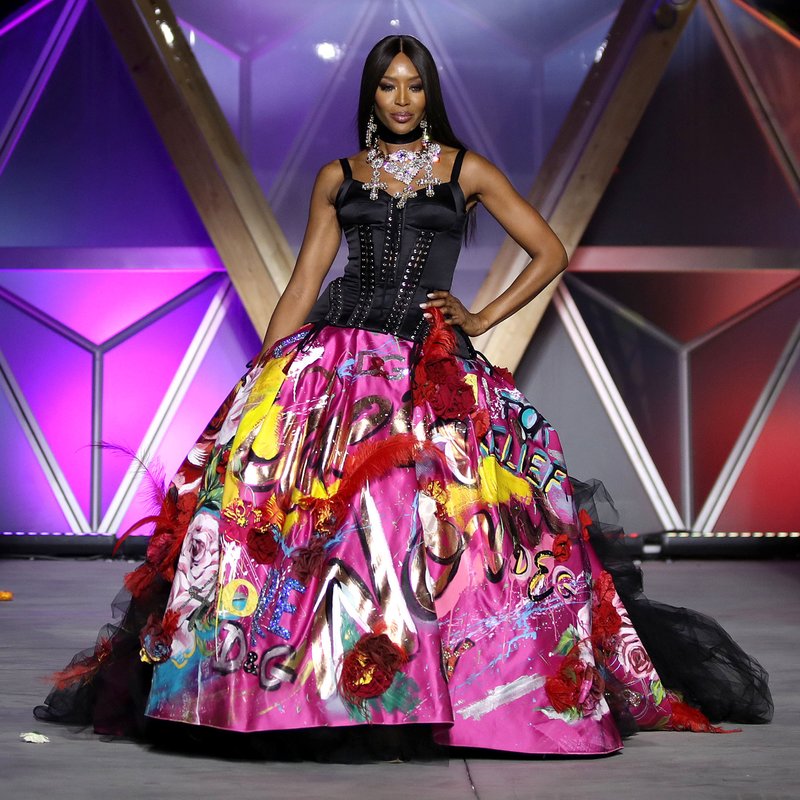 Naomi Campbell on the runway during Fashion For Relief Cannes 2018. Photo by Mike Marsland/WireImage