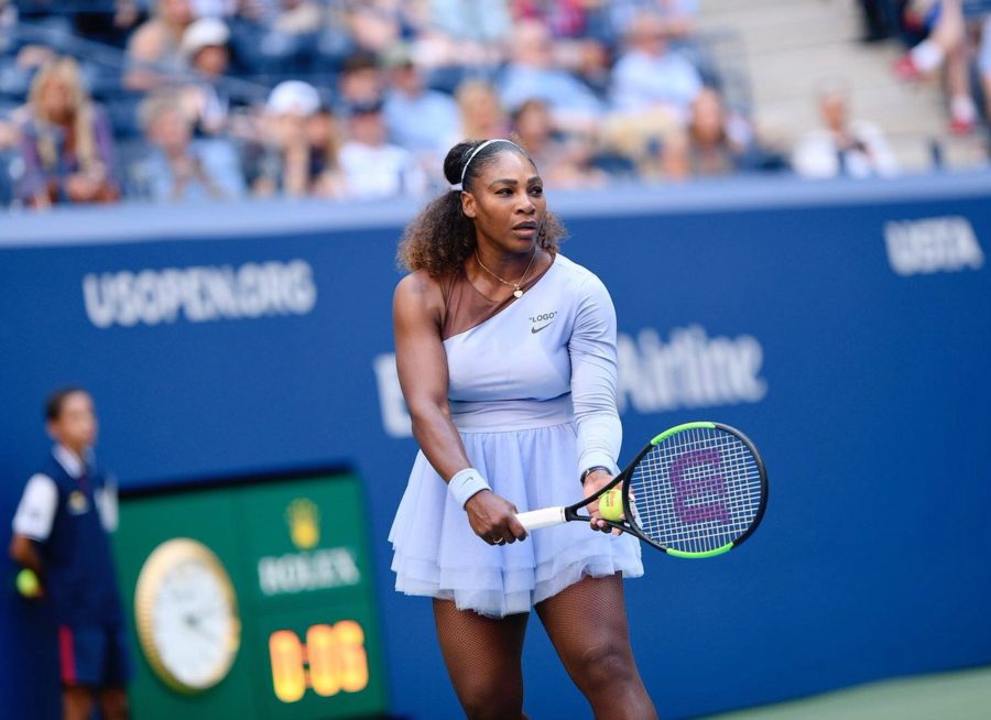 Serena Williams wearing a creation from her collaboration with Virgil Abloh of Off-White as she reaches the 2nd round of the US Open'18. Picture via Twitter @usopen
