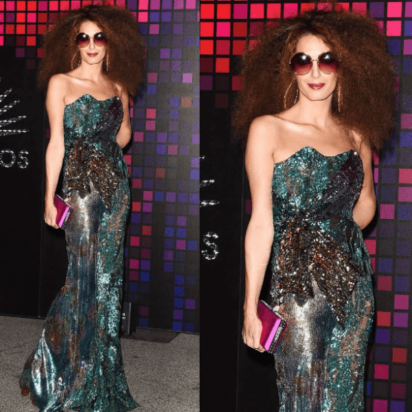 Amal Clooney in a 70s inspired Halpern Studio Spring 2018 costume at the Casamigos party