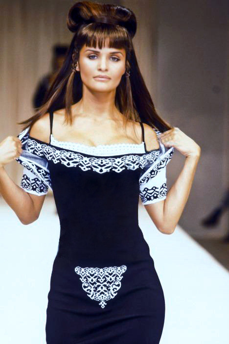 Helena Christensen for Alaia SS92. The detailing in this work can be seen for decades to come. Picture via Pinterest