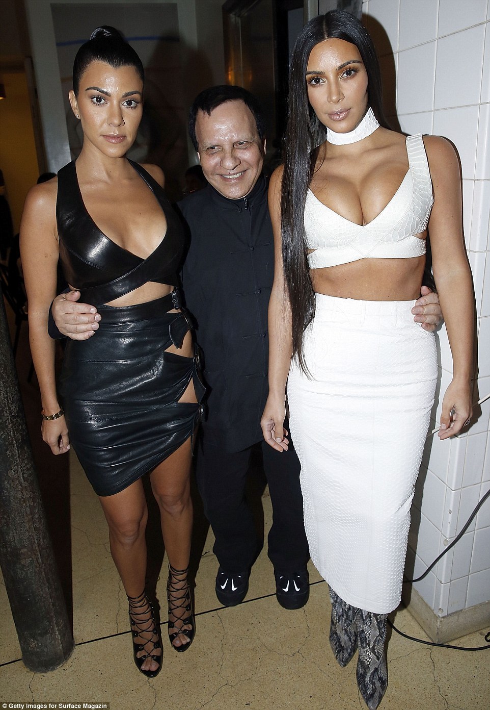 Kourtney and Kim Kardashian with Azzedine Alaia in Paris