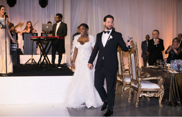 Serena in her second Versace gownwith her husband Alexis. Photo by Mel Barlow and Allan Zepeda