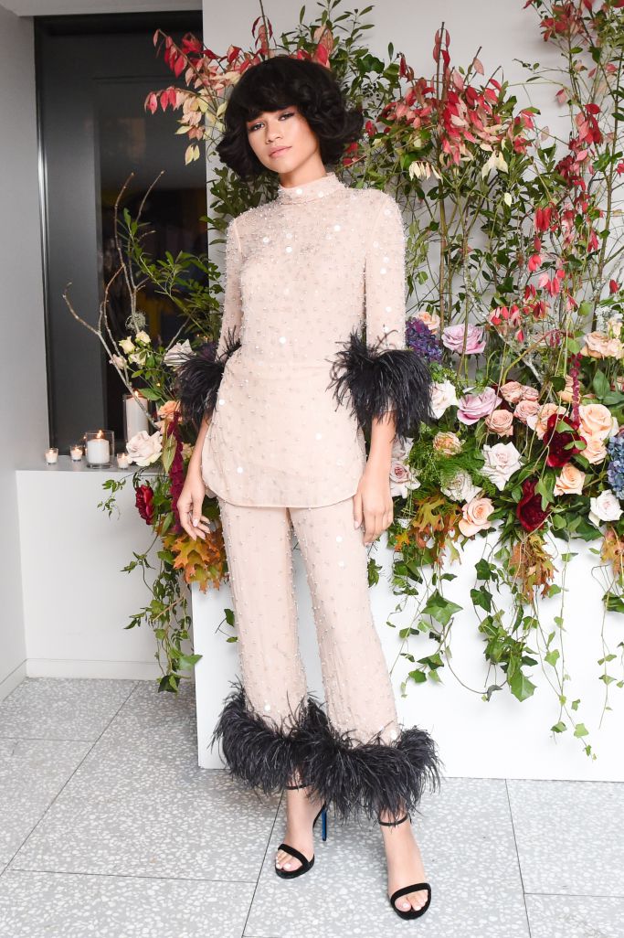 Zendaya wearing Prada at Pre-Glamour Women of the Year Cocktail Party. Photo by Joe Schildhorn/BFA/REX/Shutterstock