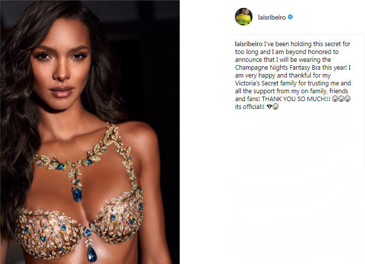 Lais Ribeiro wear the Champagne Nights Fantasy Bra for Victoria's Secret