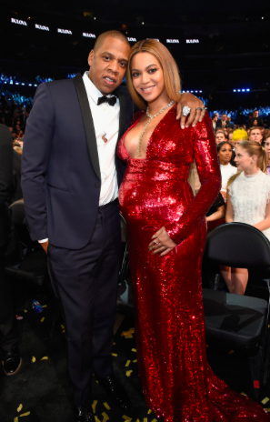 Beyoncé with Jay-Z at the 59th Grammys