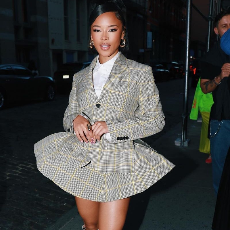 Serayah rocks checkered-stripe suit set