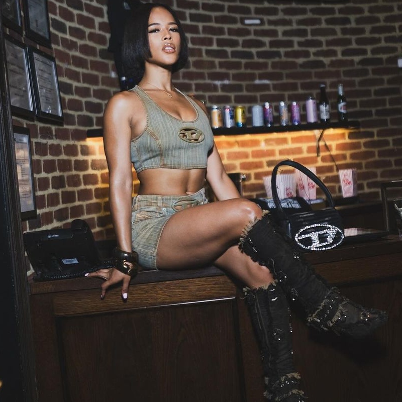 Serayah wears a Diesel mini skirt set