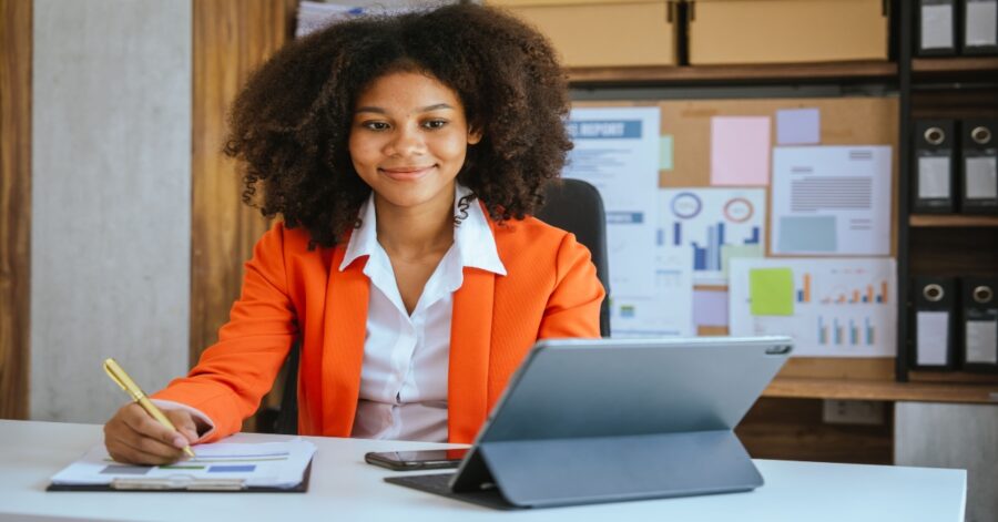 African American woman working