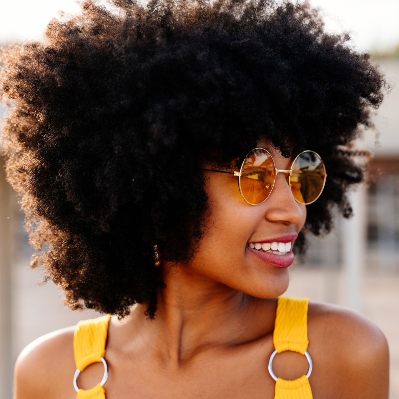 African American woman wearing sunglasses