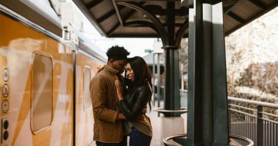 Couple at train station