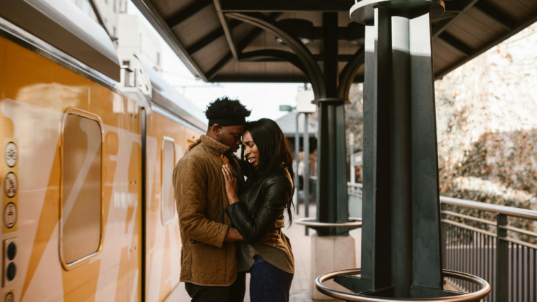 Couple at train station