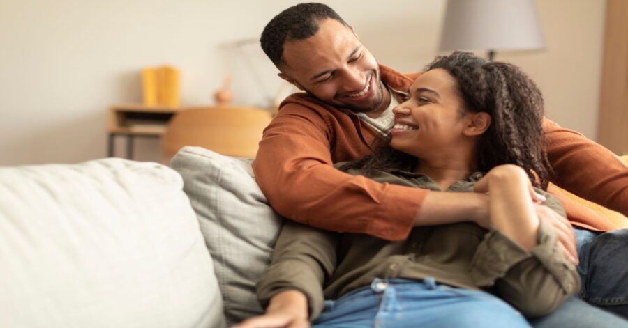 couple cuddling during movie night