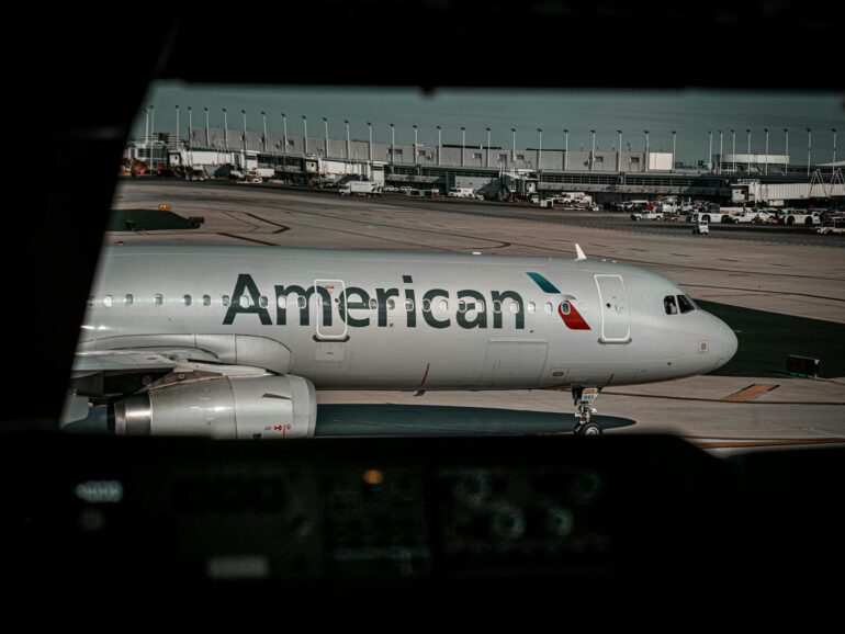 an american airline passenger plane in the airport