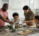 family making breakfast in the kitchen
